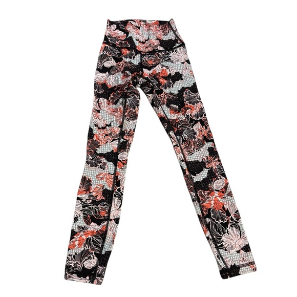 Lululemon Wunder Under High Rise Floral Print White Orange Black Size‎ 2 - Picture 1 of 10
